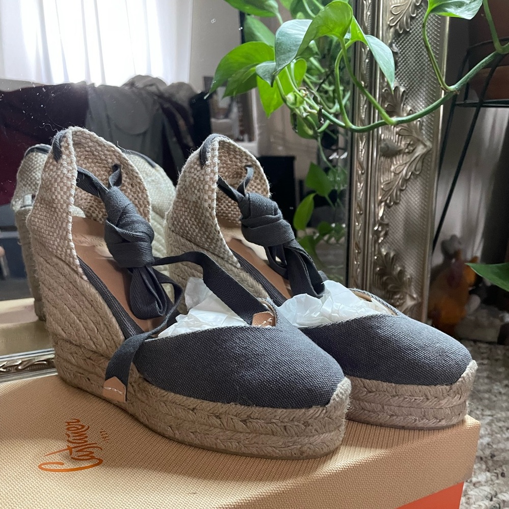 Castañer (Castaner) Chiara  Wedge Espadrille - 5 Grey (or Gray)